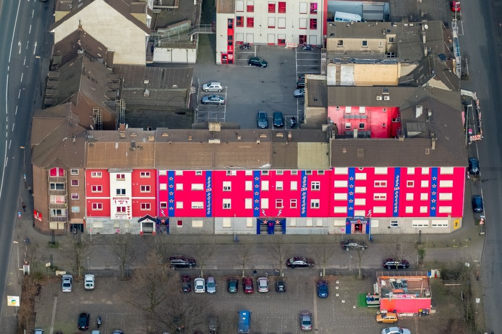 Aerial image Duisburg - Street and prostitution center for commercial sex service in the district Neuenkamp in Duisburg in the state North Rhine-Westphalia