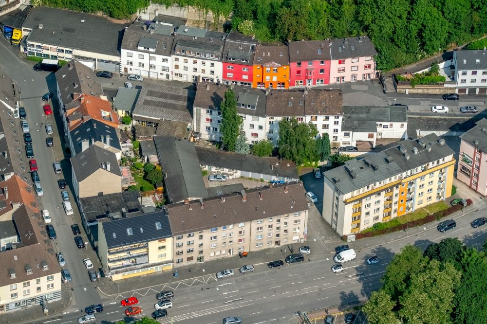 Hagen from above - Street and prostitution center for commercial sex service in Dueppenbecker Strasse in Hagen in the state North Rhine-Westphalia, Germany