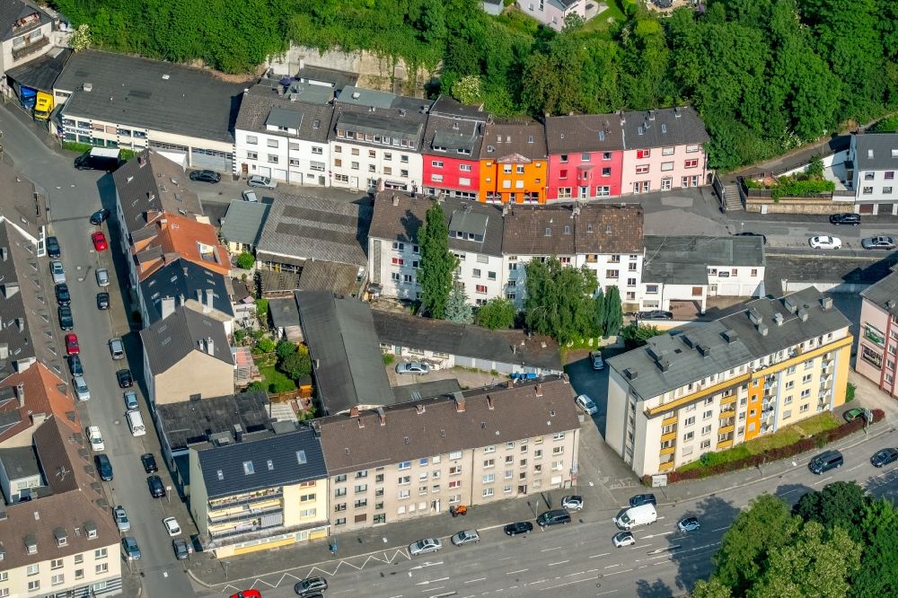Hagen from the bird's eye view: Street and prostitution center for commercial sex service in Dueppenbecker Strasse in Hagen in the state North Rhine-Westphalia, Germany
