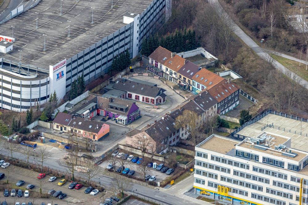 Essen from above - Street and prostitution center for commercial sex service Stahlstrasse - Nordhofstrasse in the district Westviertel in Essen at Ruhrgebiet in the state North Rhine-Westphalia, Germany
