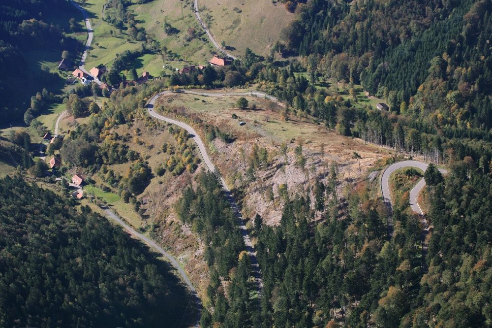 Häg-Ehrsberg from above - Twisty road in the mountainous region in the Black Forest at Haeg-Ehrsberg in the state Baden-Wuerttemberg