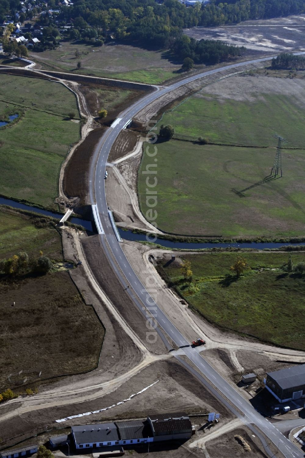 Breese from above - Construction of the bypass road in in Breese in the state Brandenburg, Germany