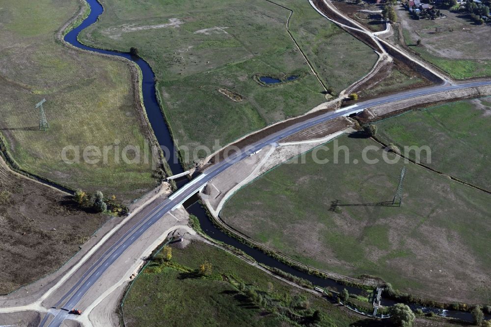 Breese from above - Construction of the bypass road in in Breese in the state Brandenburg, Germany