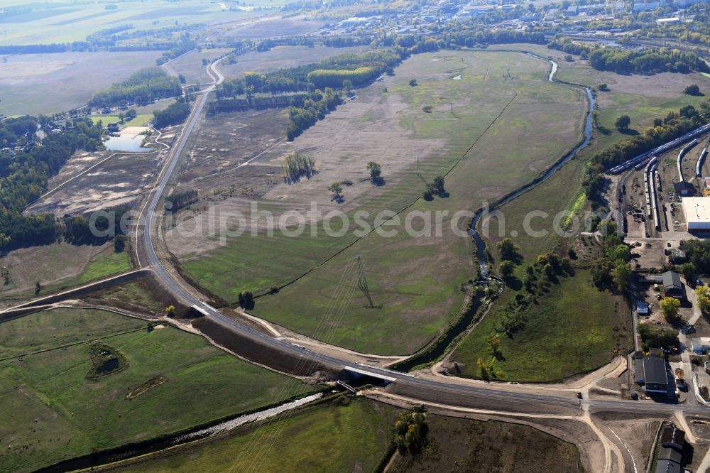 Aerial image Breese - Construction of the bypass road in in Breese in the state Brandenburg, Germany