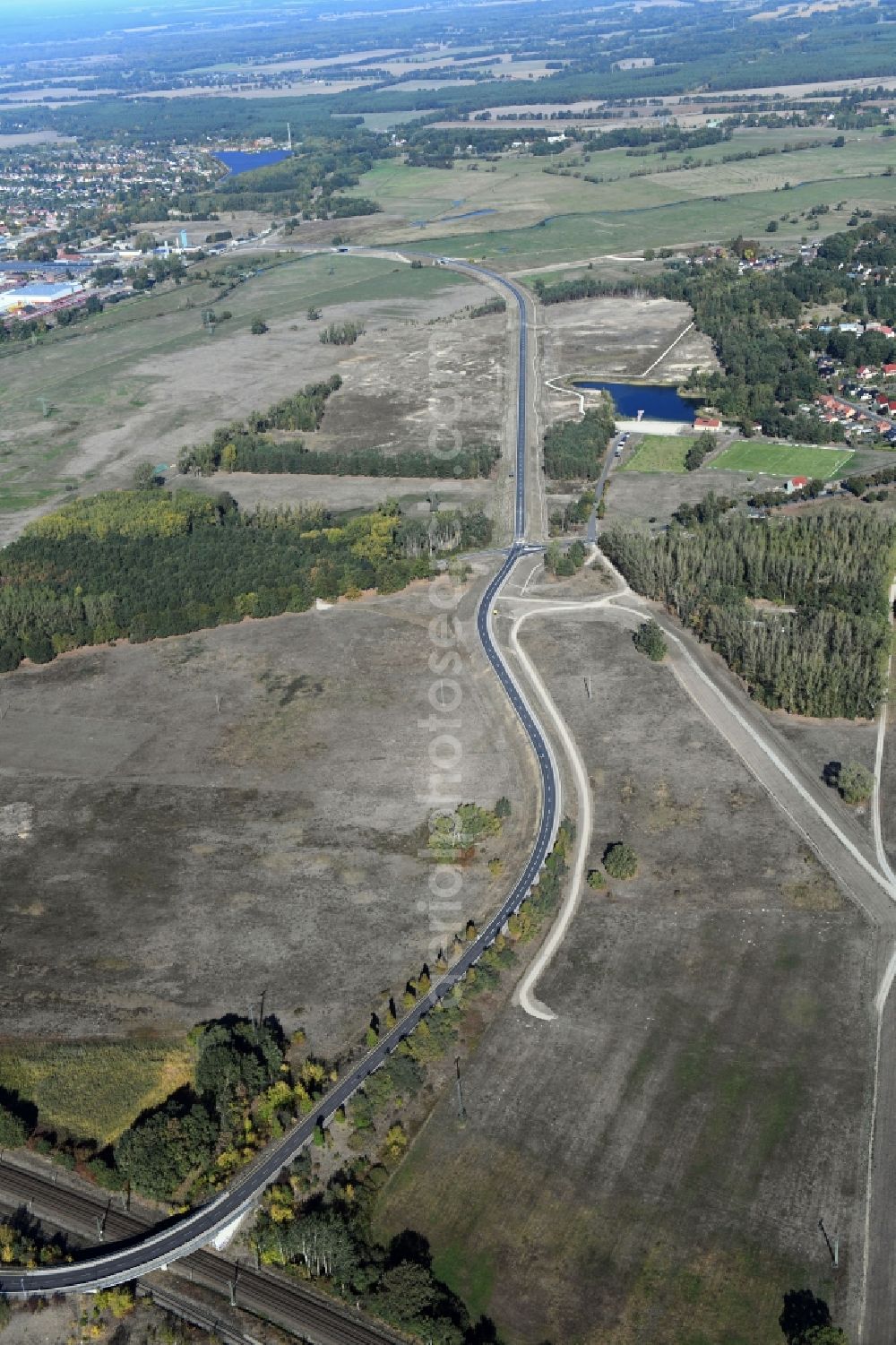 Aerial image Breese - Construction of the bypass road in in Breese in the state Brandenburg, Germany
