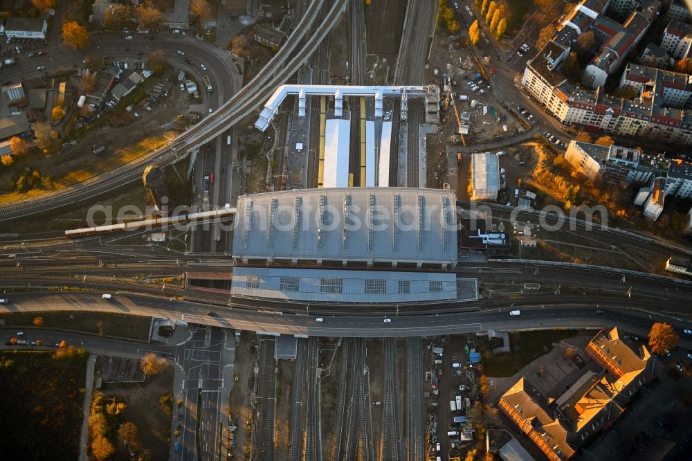 Aerial photograph Berlin - Route expansion station - Warschauer road to east cross rail station Ostkreuz Friedrichshain district of Berlin