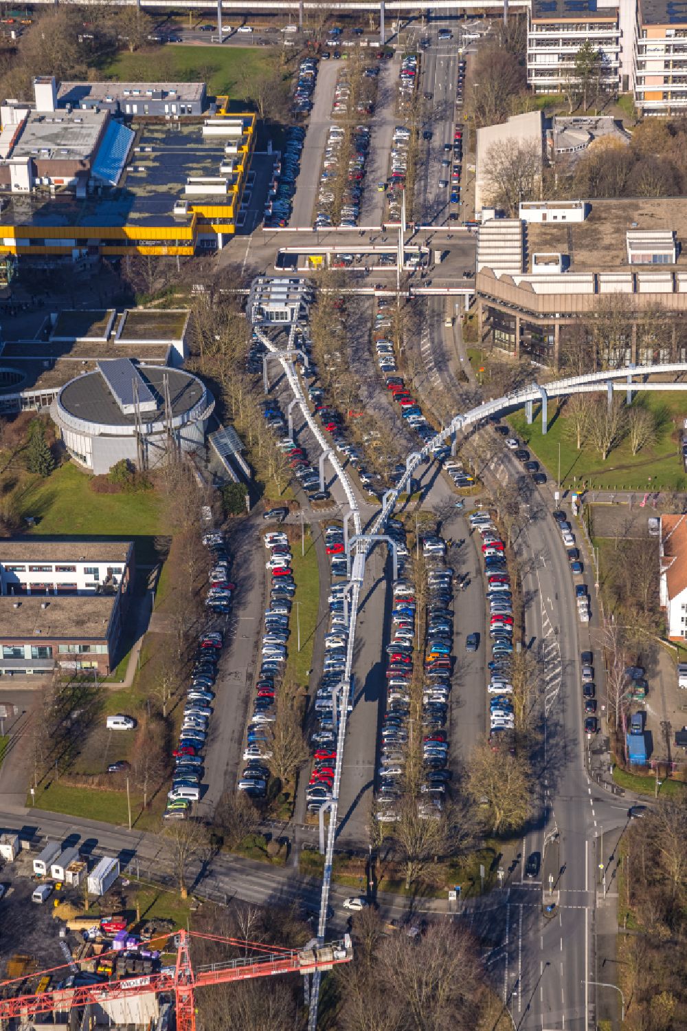 Aerial photograph Dortmund - Route of the H-Bahn21 on Vogelpothsweg in the district of Barop in Dortmund in the Ruhr area in the state of North Rhine-Westphalia, Germany