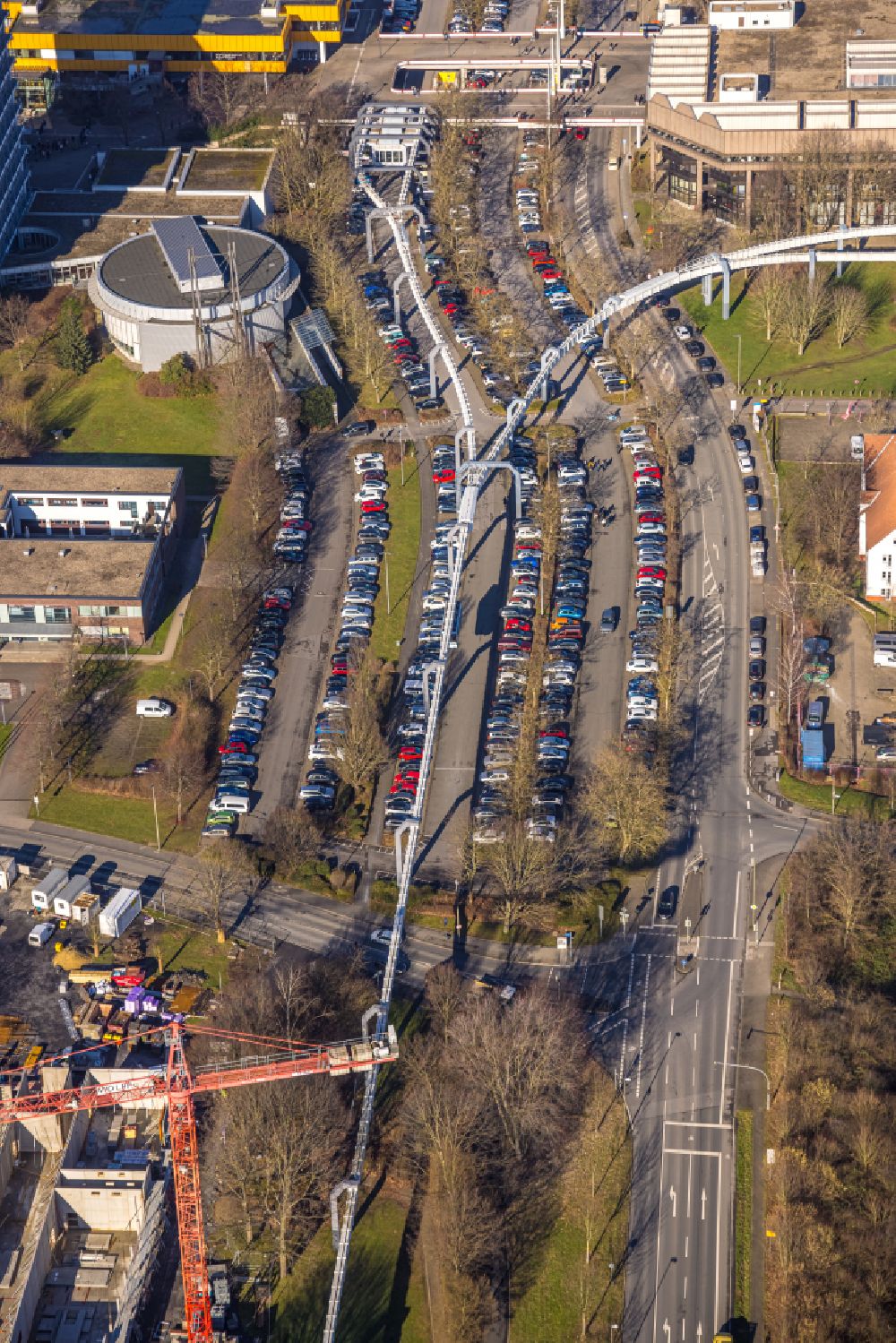 Dortmund from above - Route of the H-Bahn21 on Vogelpothsweg in the district of Barop in Dortmund in the Ruhr area in the state of North Rhine-Westphalia, Germany