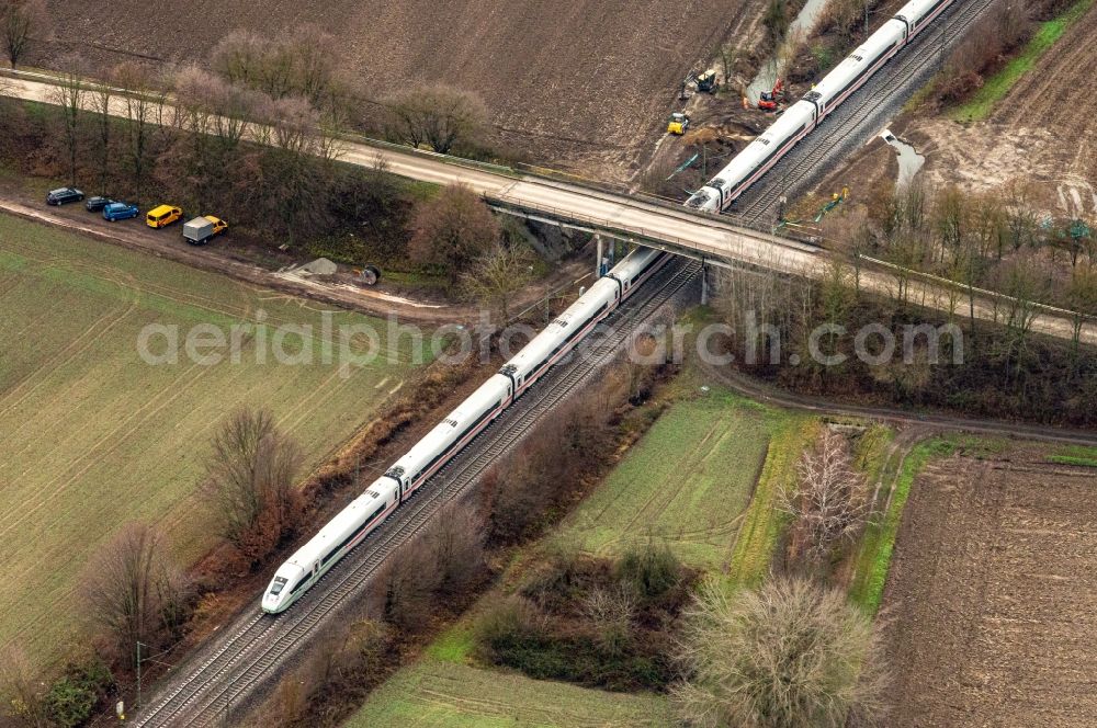 Aerial image Kippenheim - Route Rheintalbahn with ICE in in Kippenheim in the state Baden-Wuerttemberg, Germany