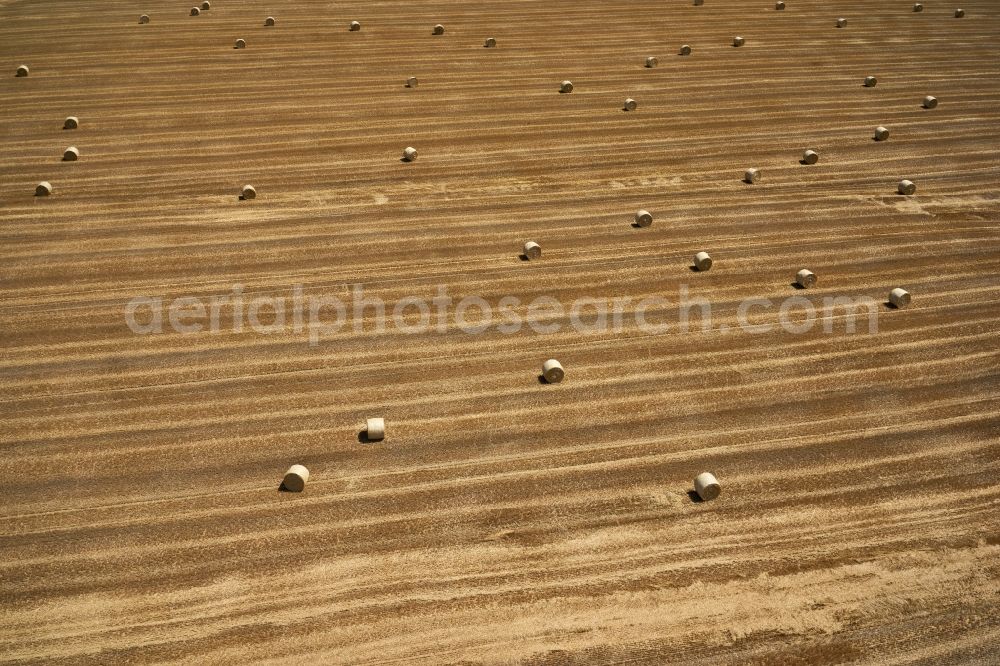 Aerial photograph Kehl - Straw bale landscape in a field on the outskirts in Kehl in the state Baden-Wurttemberg, Germany