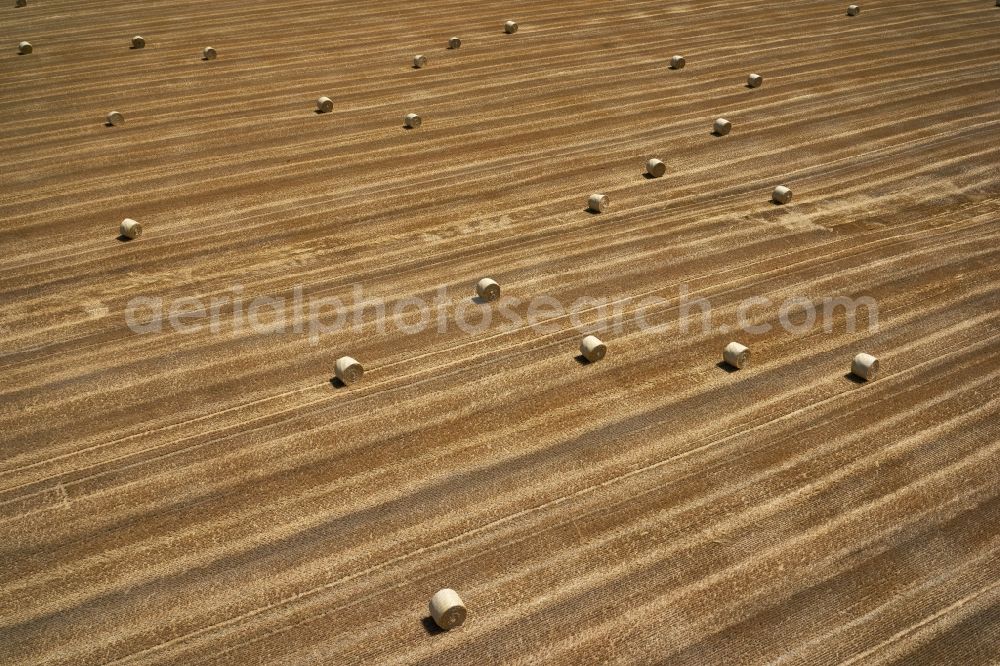Aerial image Kehl - Straw bale landscape in a field on the outskirts in Kehl in the state Baden-Wurttemberg, Germany