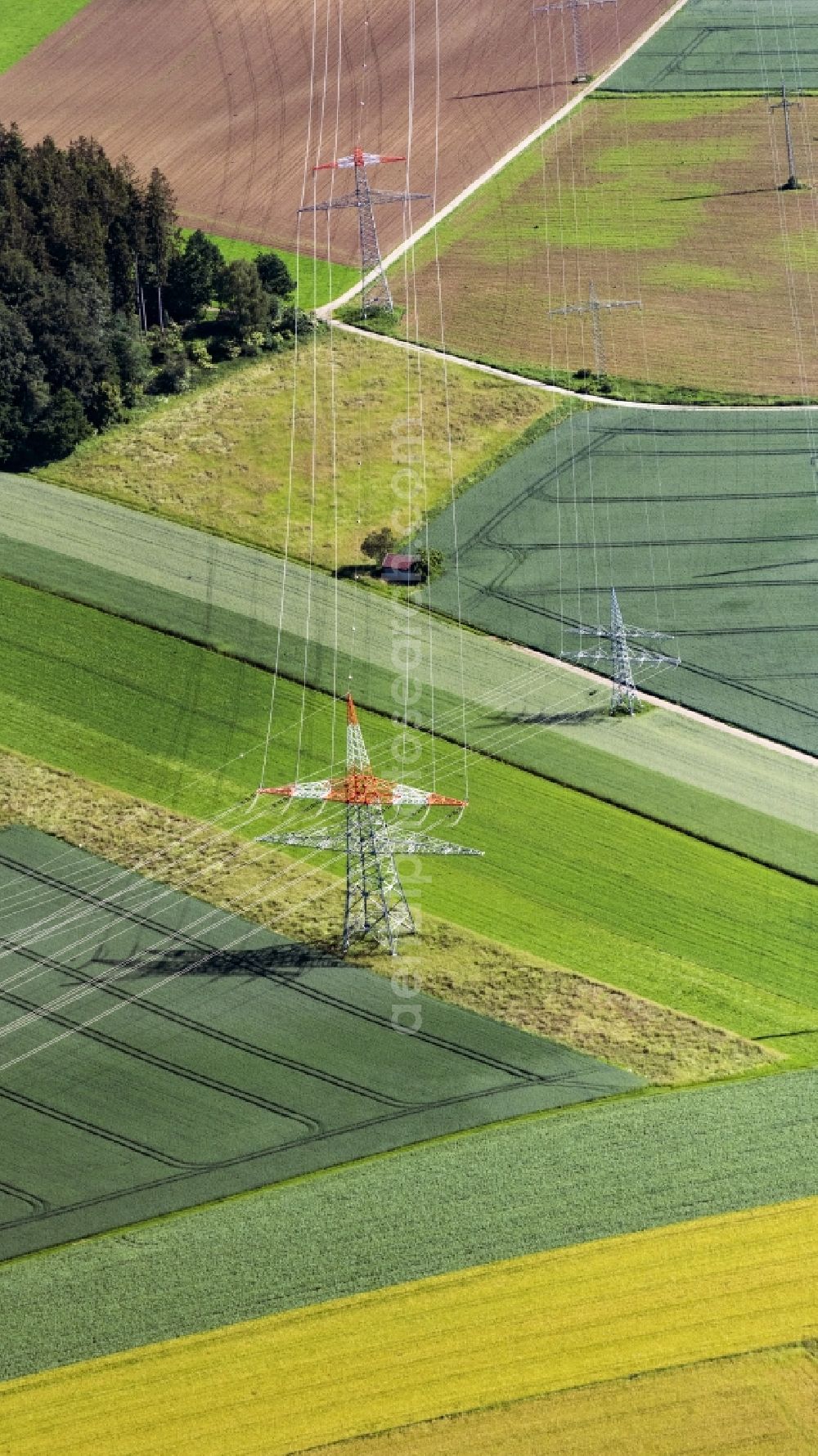 Aerial photograph Gauting - Power tower-construction of a road and Interconnector in Gauting in the state Bavaria, Germany