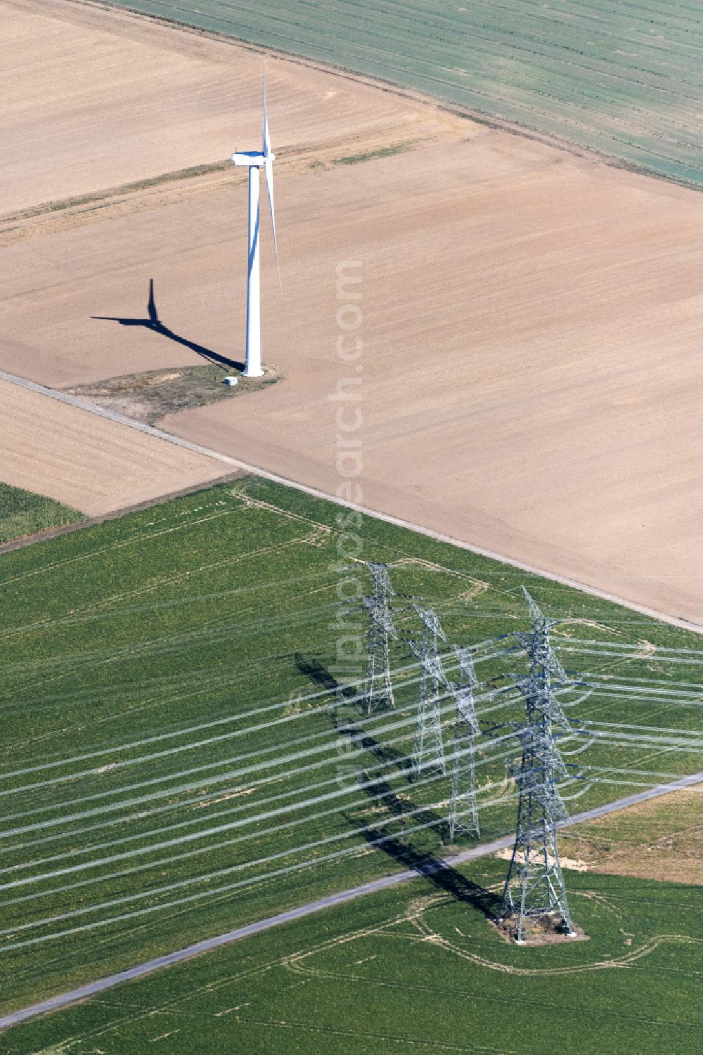 Aerial image Bergheim - Power tower-construction of a road and Interconnector in Bergheim in the state North Rhine-Westphalia, Germany