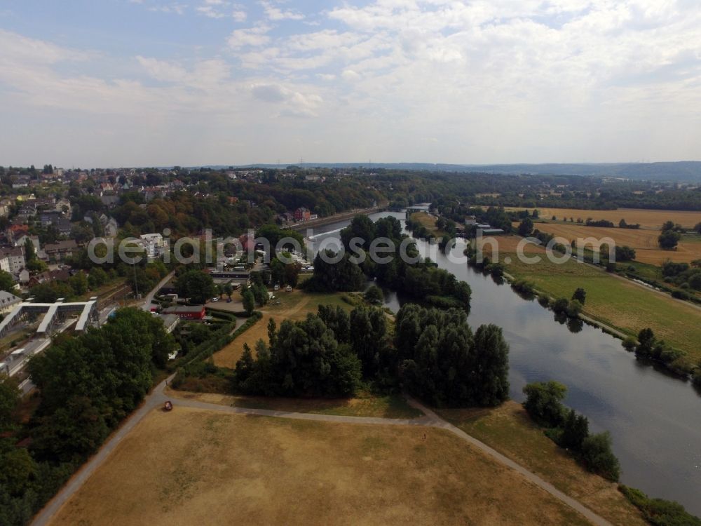 Bochum from the bird's eye view: Grassland structures of a meadow and field landscape in the lowland the Ruhr in the district Dahlhausen in Bochum in the state North Rhine-Westphalia, Germany