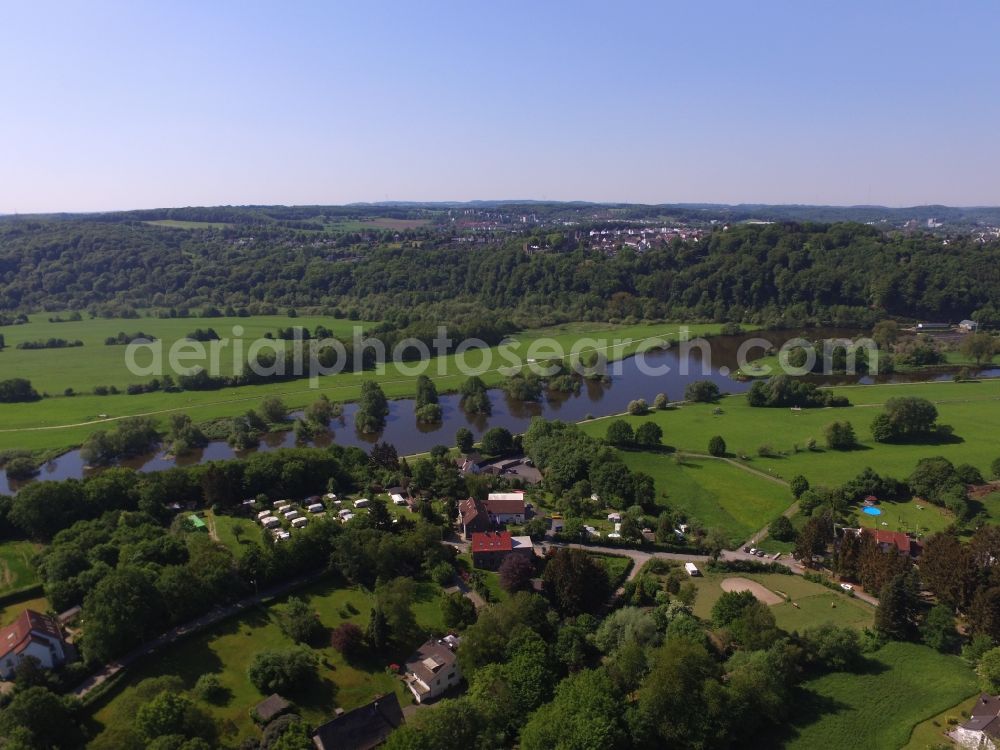 Aerial photograph Stiepel - Grassland structures of a meadow and field landscape in the lowland the Ruhr in Stiepel in the state North Rhine-Westphalia, Germany