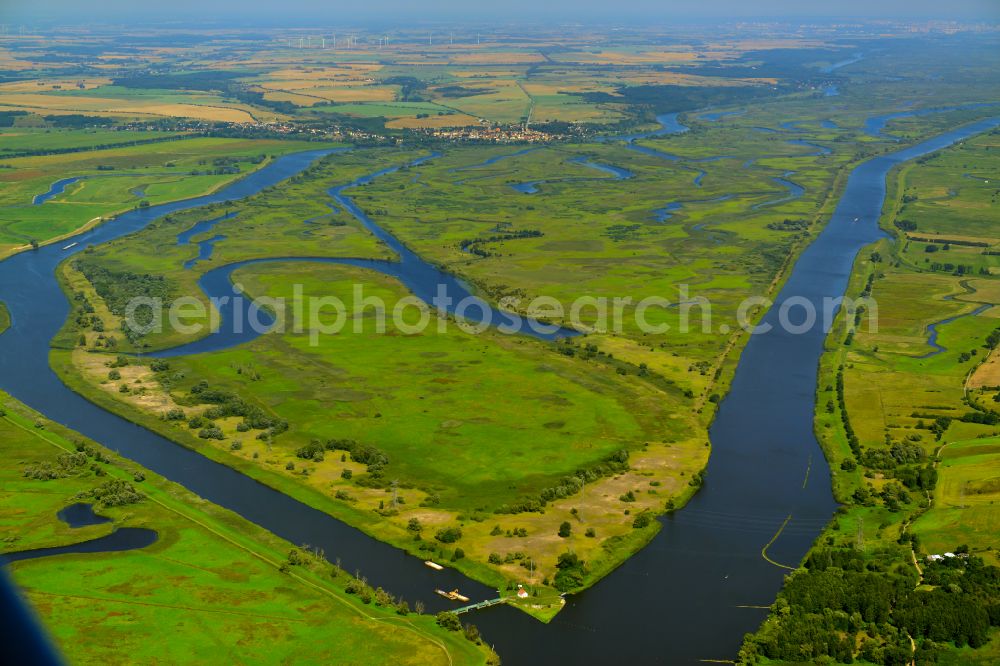 Aerial image Friedrichsthal - Grassland structures of a meadow and field landscape in the lowland on the banks of the river Oder in Friedrichsthal in West Pomeranian Voivodeship, Poland