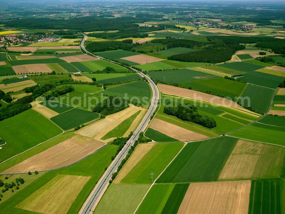 Aerial image Biberach an der Riß - Structures on agricultural fields in Biberach an der Riß in the state Baden-Wuerttemberg, Germany