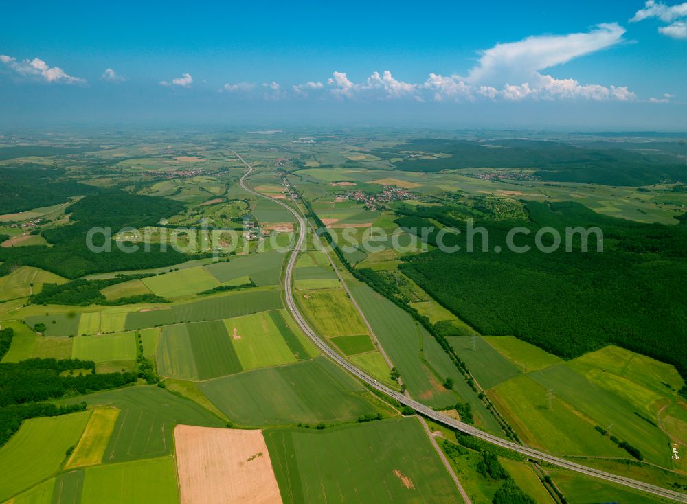 Aerial photograph Börrstadt - Structures on agricultural fields in Börrstadt in the state Rhineland-Palatinate, Germany