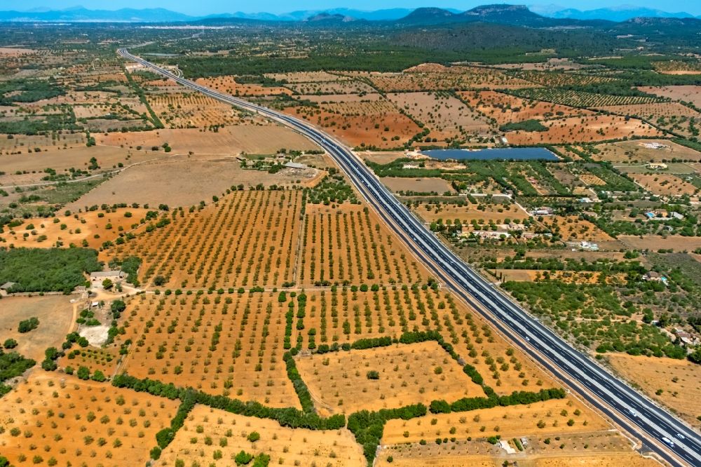 Aerial photograph Campos - Structures on agricultural fields in Campos in Balearic island of Mallorca, Spain