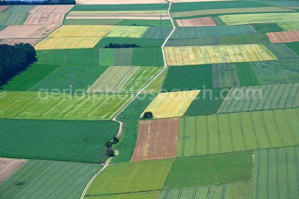 Dietfurt an der Altmühl from above - Structures on agricultural fields in Dietfurt an der Altmuehl in the state Bavaria, Germany