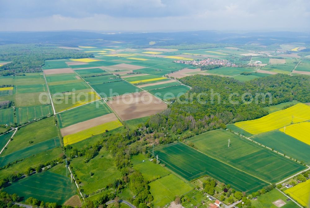 Aerial image Esebeck - Structures on agricultural fields in Esebeck in the state Lower Saxony, Germany
