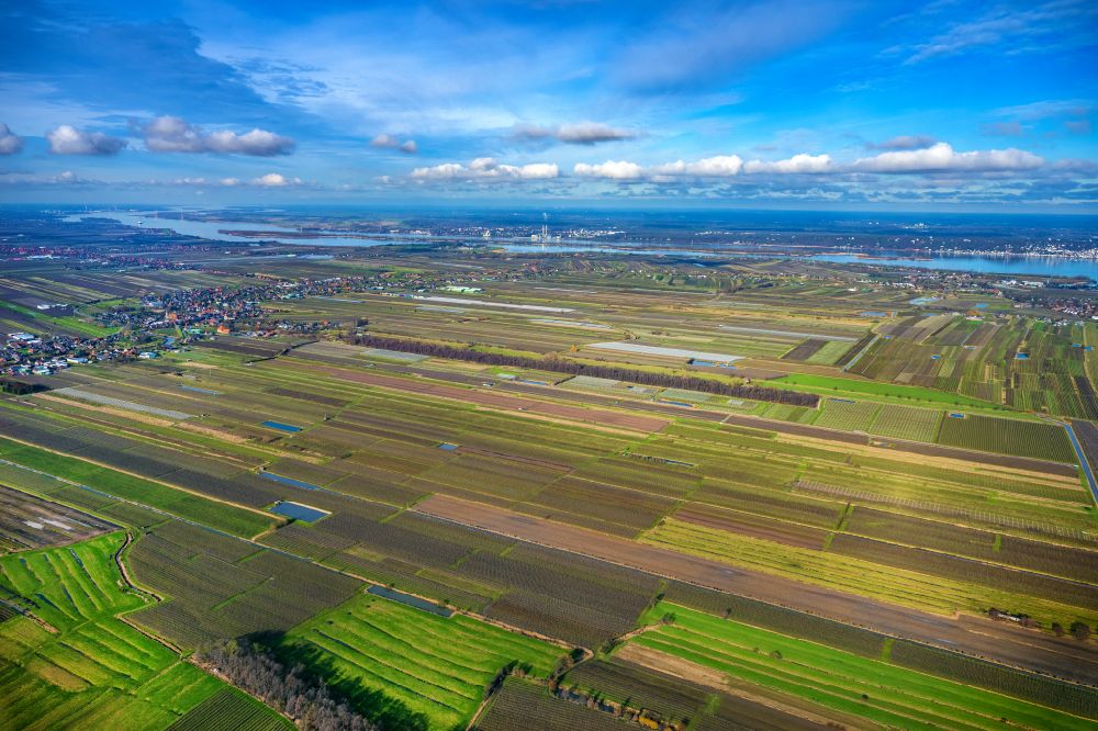 Aerial image Estebrügge - Structures on agricultural fields in Estebruegge in the state Lower Saxony, Germany