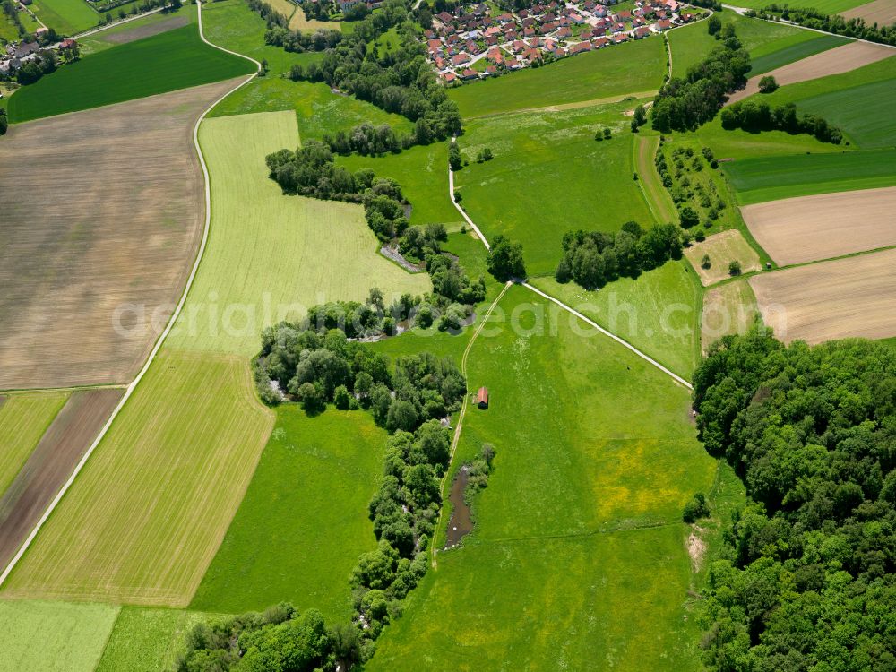 Gutenzell-Hürbel from above - Structures on agricultural fields in Gutenzell-Hürbel in the state Baden-Wuerttemberg, Germany