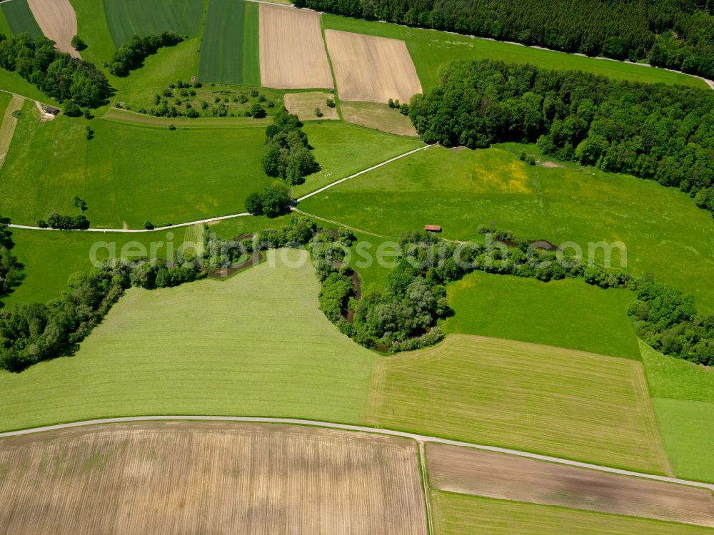 Aerial image Gutenzell-Hürbel - Structures on agricultural fields in Gutenzell-Hürbel in the state Baden-Wuerttemberg, Germany