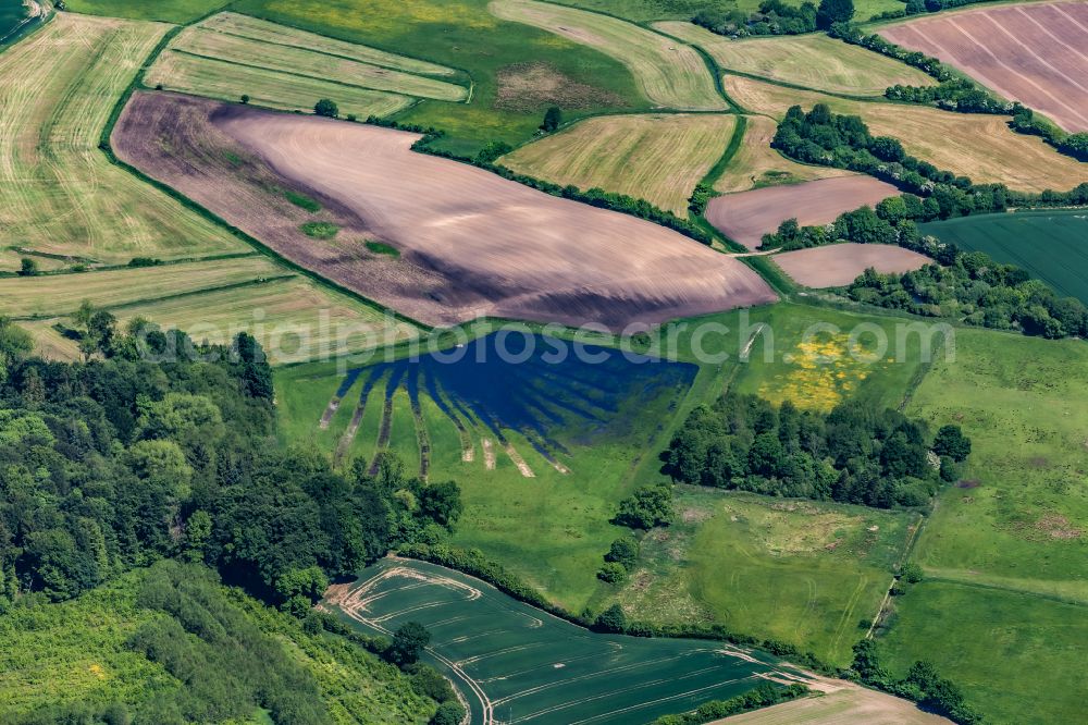 Aerial image Hütten - Structures on agricultural fields in Huetten in the state Schleswig-Holstein, Germany