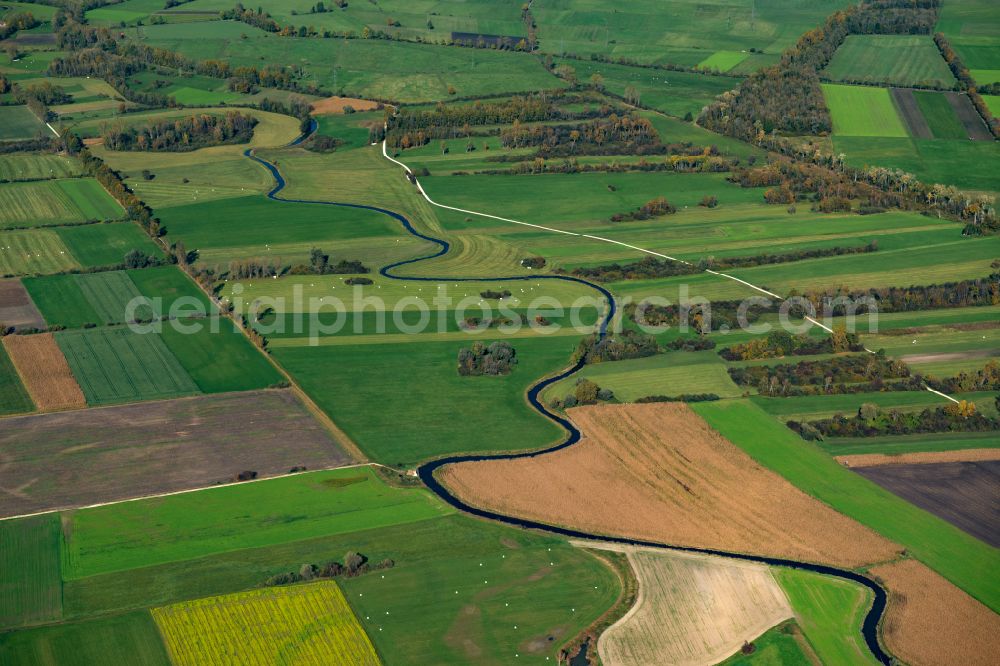 Langenau from above - Structures on agricultural fields in Langenau in the state Baden-Wuerttemberg, Germany