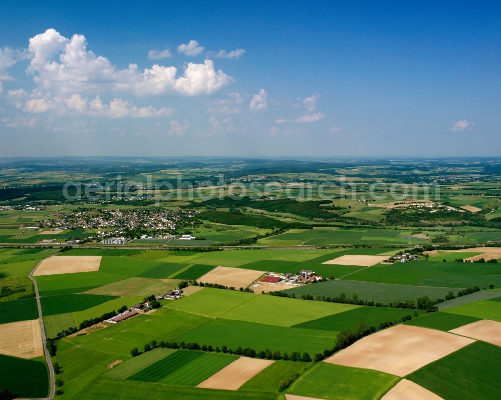 Lindenholzhausen from above - Structures on agricultural fields in Lindenholzhausen in the state Hesse, Germany