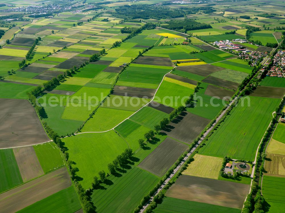 Aerial image Mietingen - Structures on agricultural fields in Mietingen in the state Baden-Wuerttemberg, Germany