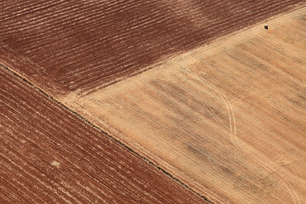 Aerial image Inca - Structures on agricultural fields after the harvest at Inca in Mallorca in Balearic Islands, Spain