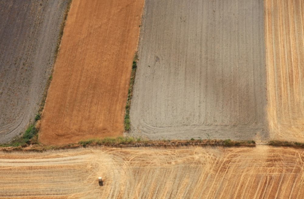 Aerial image Manacor - Structures on agricultural fields after the harvest at Manacor in Mallorca in Balearic Islands, Spain