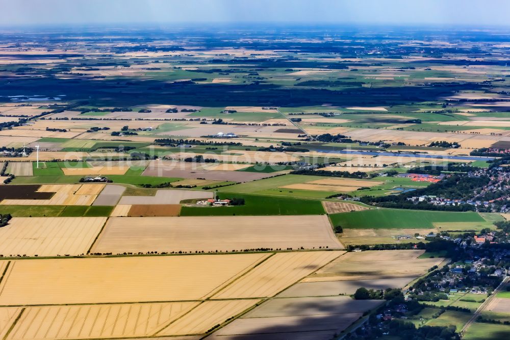 Aerial image Niebüll - Structures on agricultural fields on street Deezbuell Deich in Niebuell North Friesland in the state Schleswig-Holstein, Germany