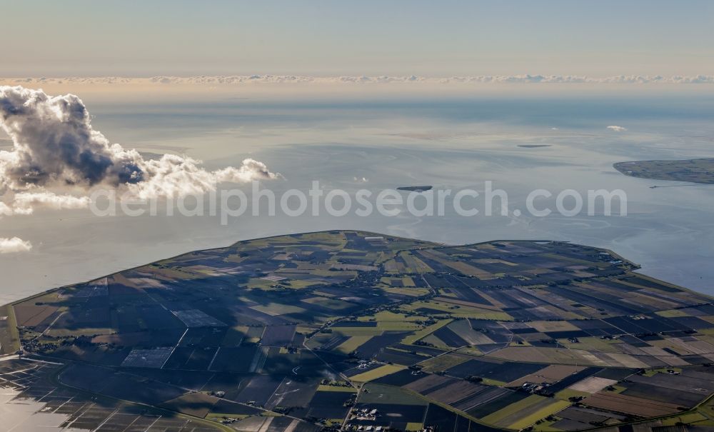 Nordstrand from above - Structures on agricultural fields at the North Sea coast in Nordstrand in the state Schleswig-Holstein, Germany