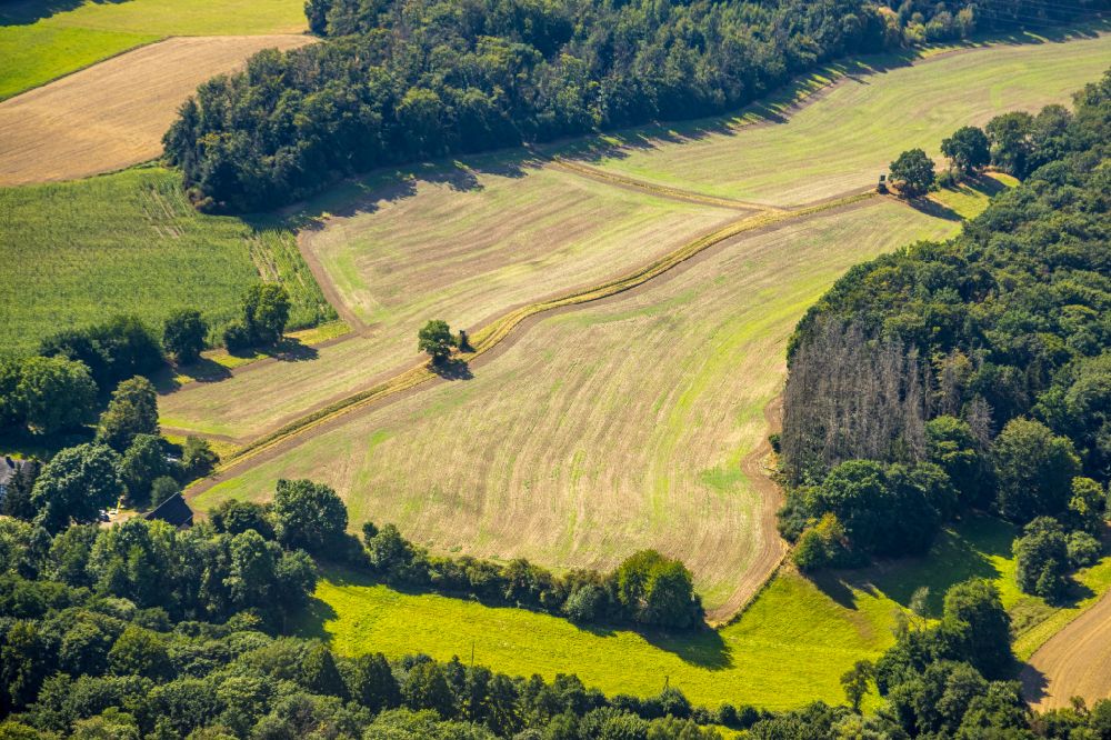 Aerial image Oberbredenscheid - Structures on agricultural fields in Oberbredenscheid in the state North Rhine-Westphalia, Germany