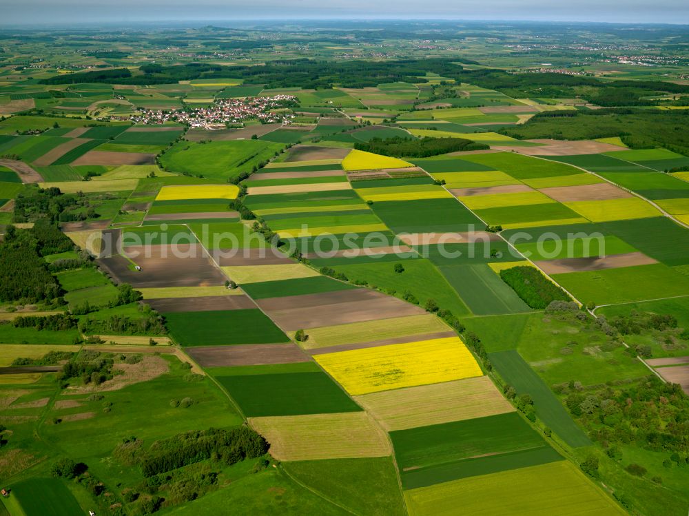 Obersulmetingen from the bird's eye view: Structures on agricultural fields in Obersulmetingen in the state Baden-Wuerttemberg, Germany