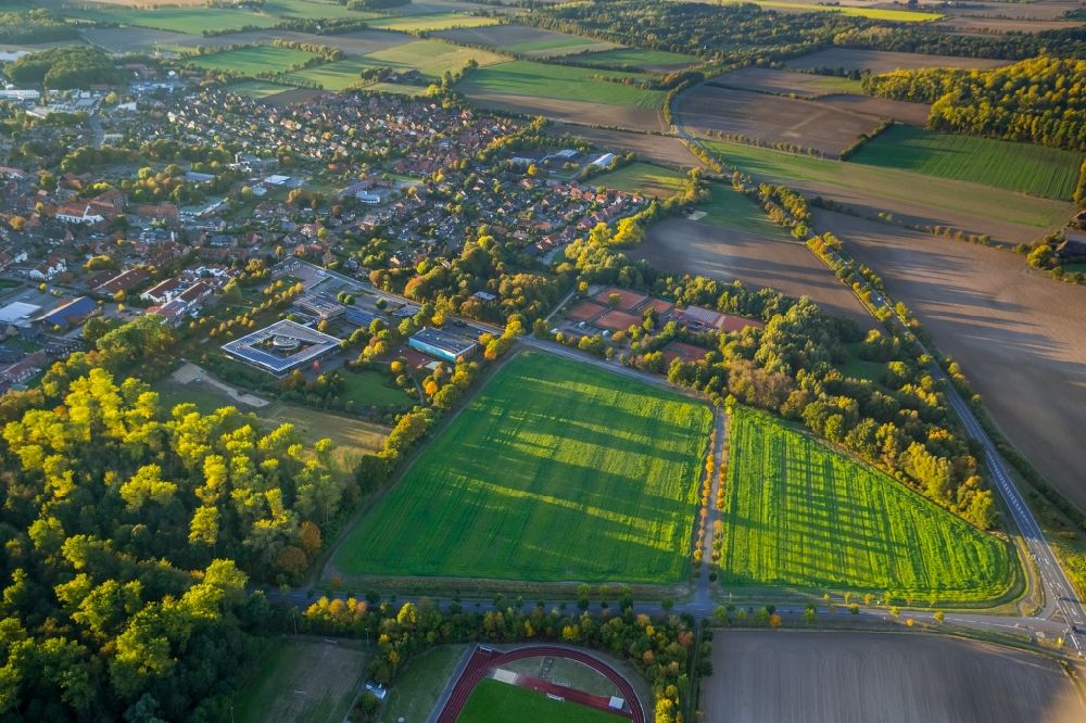 Nordkirchen from the bird's eye view: Structures on agricultural fields in the district Capelle in Nordkirchen in the state North Rhine-Westphalia