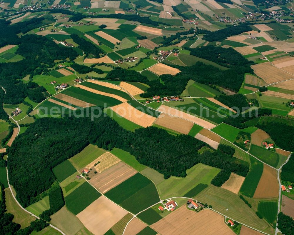 Osten from above - Structures on agricultural fields in Osten in the state Bavaria, Germany