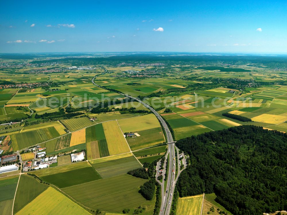 Rottenburg am Neckar from above - Structures on agricultural fields in Rottenburg am Neckar in the state Baden-Wuerttemberg, Germany