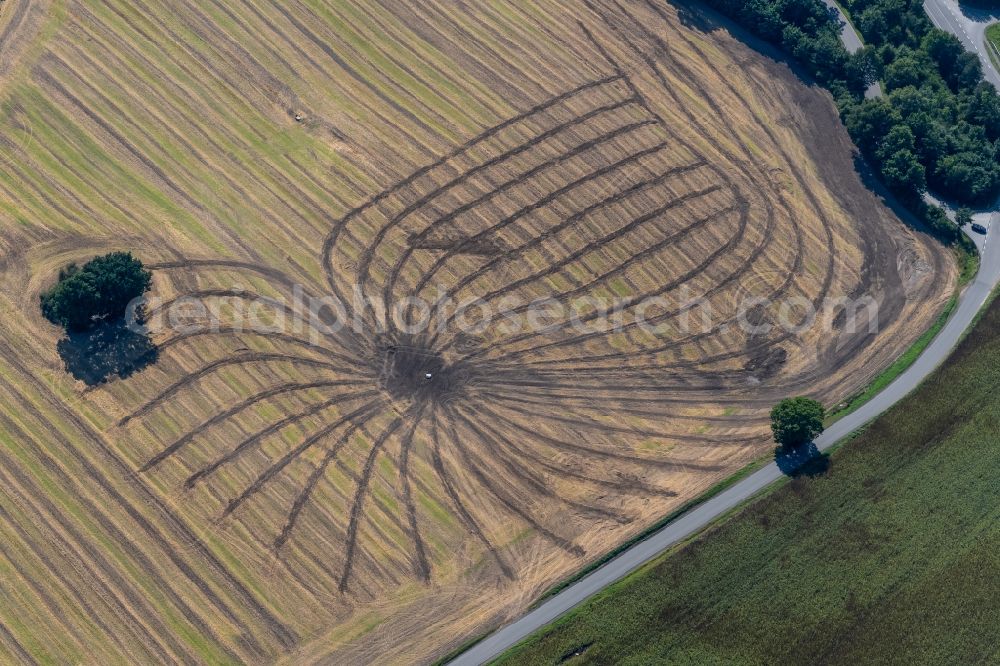 Aerial image Ruhleben - Structures on agricultural fields in Ruhleben in the state Schleswig-Holstein, Germany