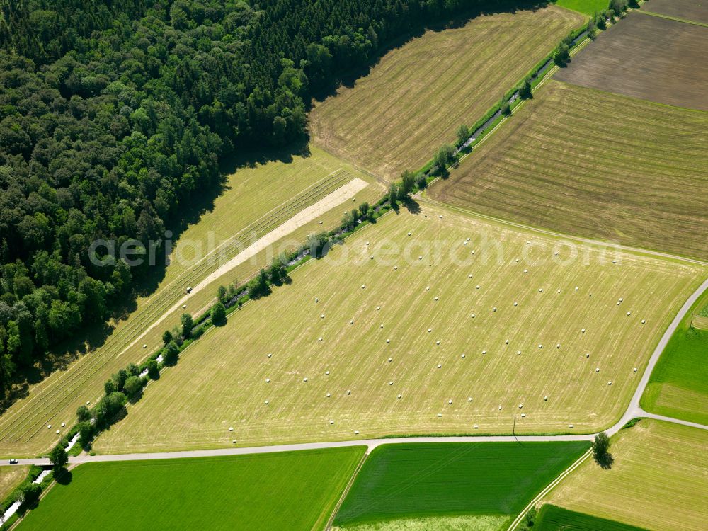 Aerial image Schwendi - Structures on agricultural fields in Schwendi in the state Baden-Wuerttemberg, Germany