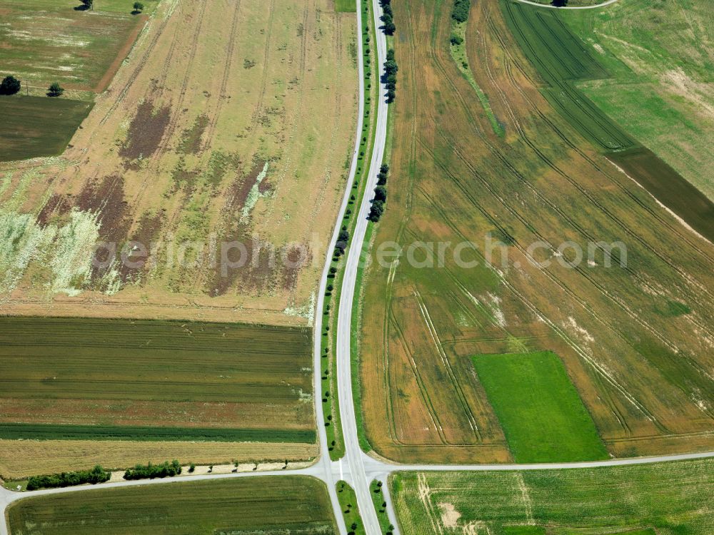 Starzach from above - Structures on agricultural fields in Starzach in the state Baden-Wuerttemberg, Germany