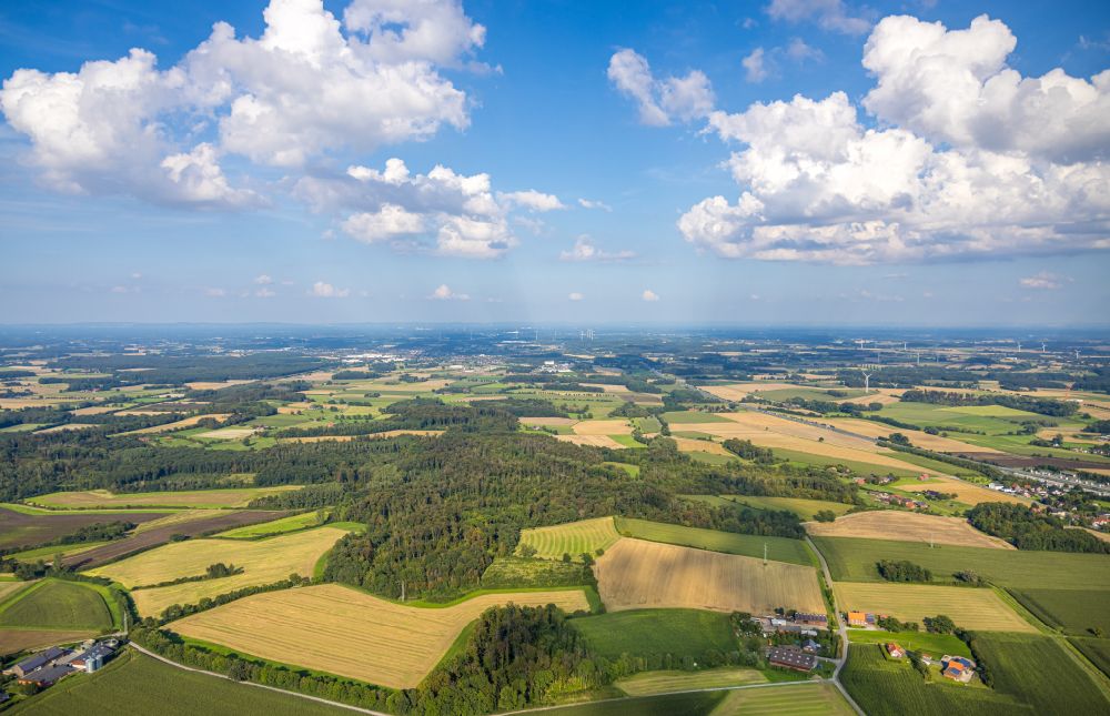Aerial image Vellern - Structures on agricultural fields in Vellern in the state North Rhine-Westphalia, Germany