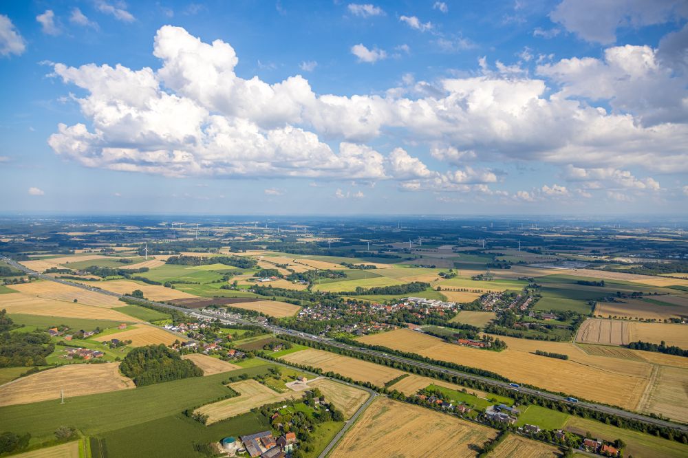 Aerial photograph Vellern - Structures on agricultural fields in Vellern in the state North Rhine-Westphalia, Germany