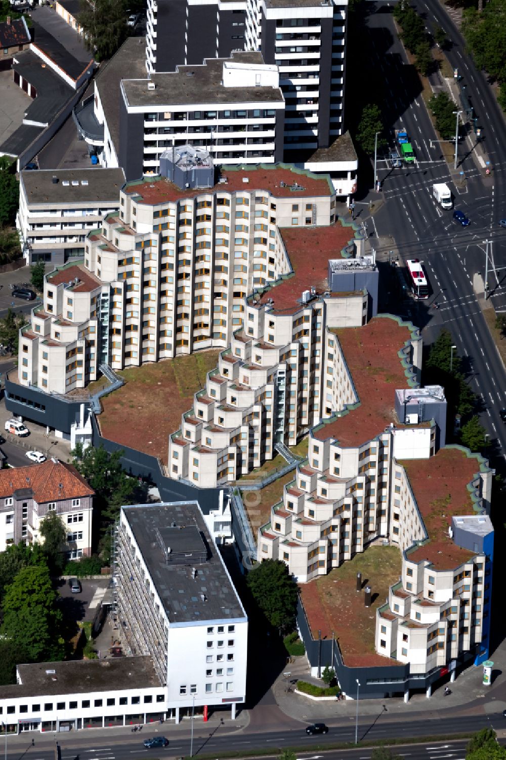 Braunschweig from above - Student Residence - Building Affenfelsen on Rebenring in the district Nordstadt in Brunswick in the state Lower Saxony, Germany