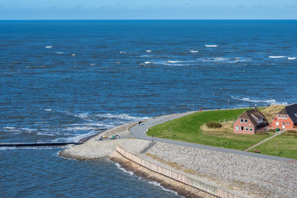 Baltrum from above - Storm surge protective structure in the Weststrand in Baltrum in the state Lower Saxony, Germany