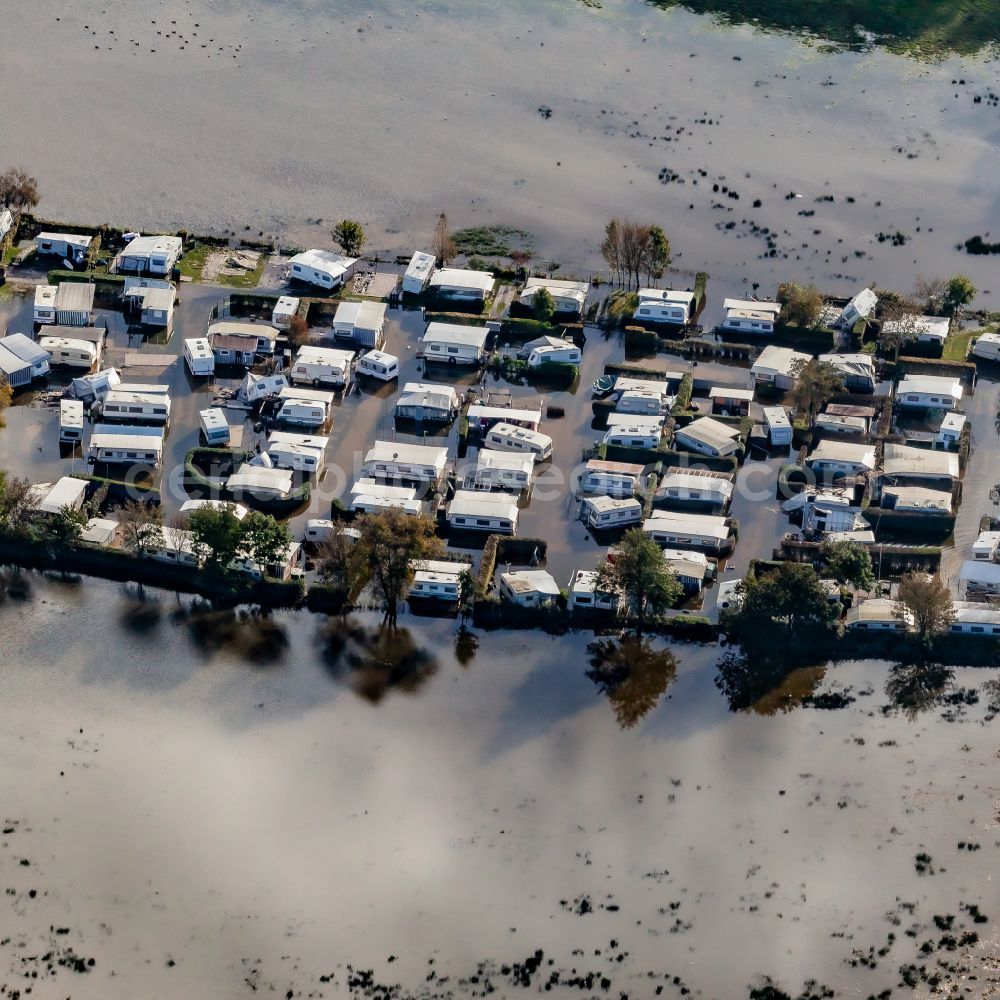 Aerial image Damp - Storm damage and flooding on the caravan and tent campsite and tent site Dorotheenthal in Damp in the state Schleswig-Holstein, Germany