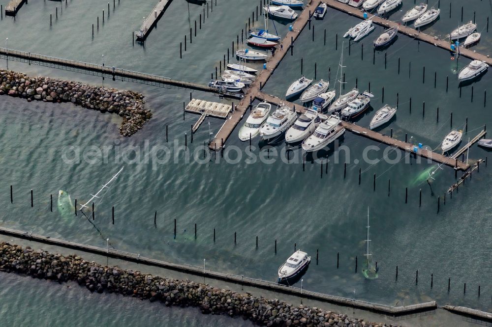Kiel from above - Storm damage to the pleasure craft and sailboat pier and boat berths in the harbor Olympiahafen Schilksee on the Soling street in Kiel in the state Schleswig-Holstein, Germany